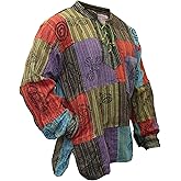 Shopoholic Fashion Mens Stonewashed Blocked Hippie Shirt