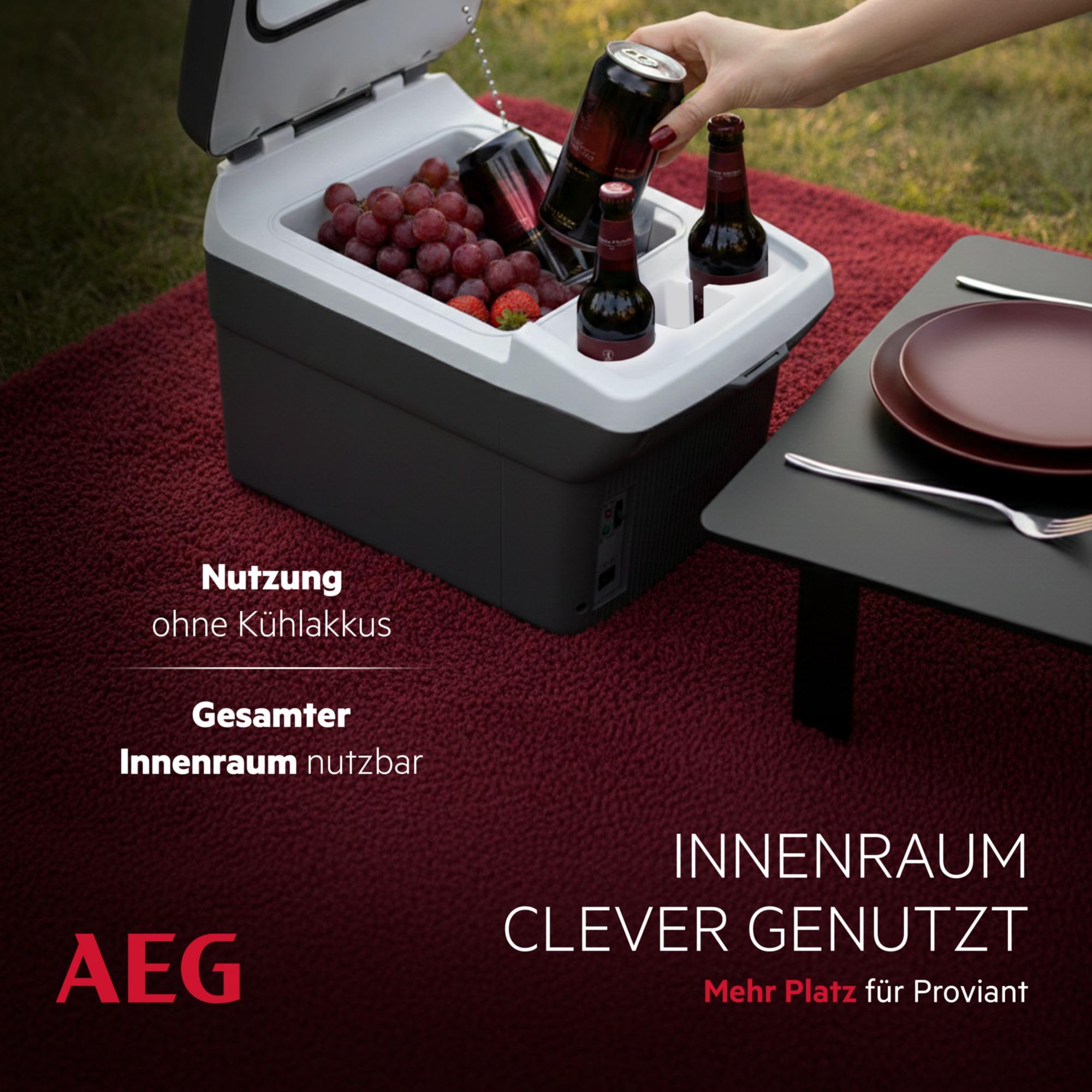 AEG Automotive Board-Bar BK 16 Thermoelektrische Kühl- und Warmhaltebox 16 Liter, 12 Volt für Auto und Steckdose, anschnallbar im PKW, Schwarz,hellgrau 6