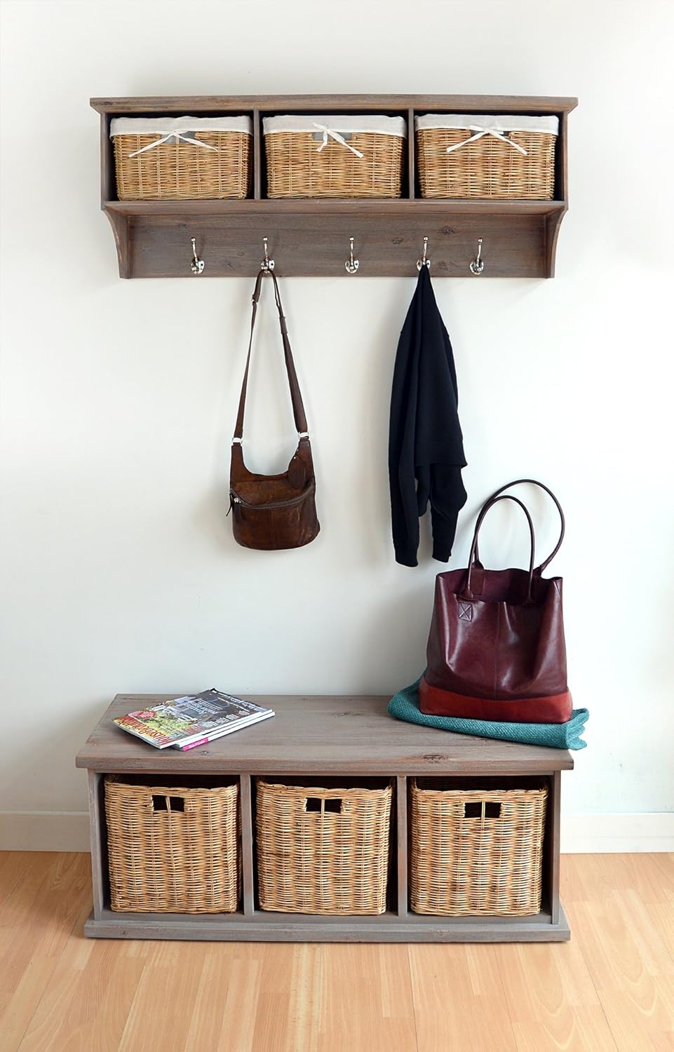 large bench with storage on Acacia Bench With Wicker Baskets Stunning Large Storage Bench Fully Assembled