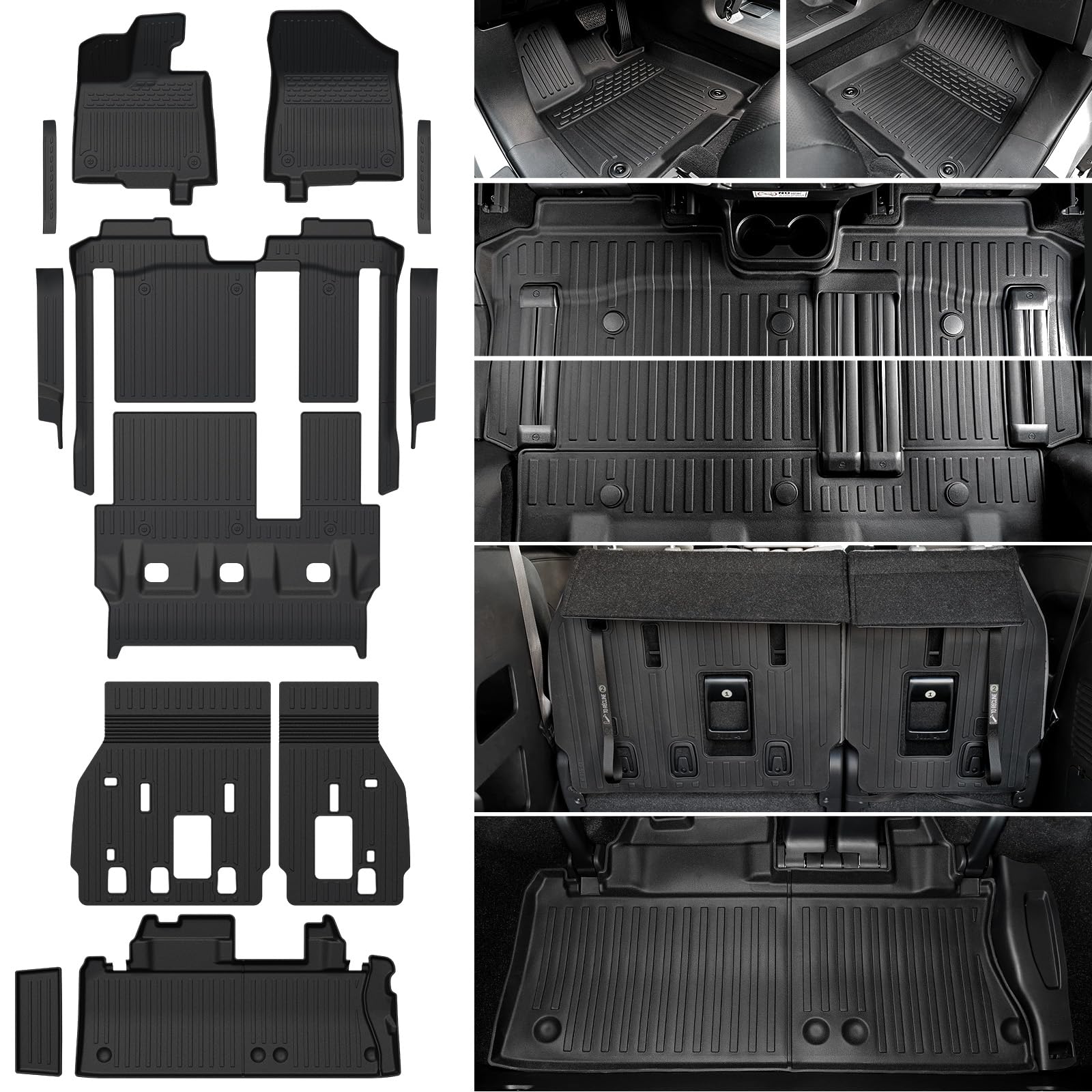 Photo 1 of JOULARISE Floor Mats Set for 2021-2025 2026 Toyota Sienna (Only for 8 Seats), All Weather TPE Backrest Mat Trunk Lower Well Mat Cargo Liner Door Sill Guards Accessories (8 Seats Full Mats Set)