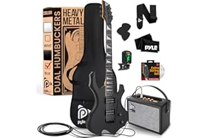 Pyle Heavy Metal EG Fire Electric Guitar Axe w/ Amplifier Kit, Full Size Instrument w/ Practice Amp & Accessories, Metal Axe, Black