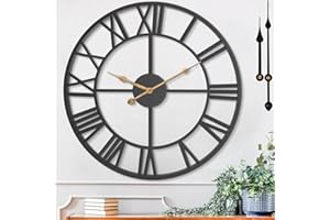 Wall Clocks for Home Decor, Large Wall Clock Oversized with Roman Numeral Style,European Industrial Vintage Rustic Metal Wall