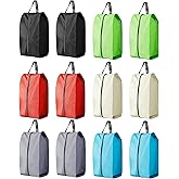Travel Shoe Bags, Set of 12, Large Oxford Fabric Storage Bags with Zipper and Handle, Water-Resistant Pouches (Black, Gray, Green, Red, Cream, Blue)