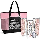 Sieral Galentines Valentines Social Worker Appreciation Gifts Set for Women – Difference Maker Tote Bag & Tumbler 20 oz Thank You Gifts for Employee Coworker School Staff(Pink)