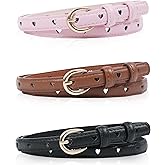 Kajeer Girls Belt 4/3 Pack, kids Leather Belt Pu Cute Gold Round Buckle Heart Hole Youth Toddler Belt for Uniform Casual
