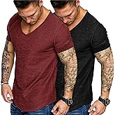 COOFANDY Mens 2 Pack Muscle V Neck T Shirt Fitted Gym Workout Short Sleeve Bodybuilding Tee