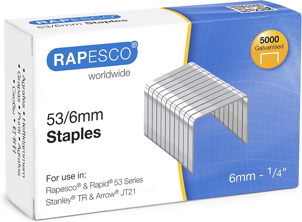 Rapesco 0749 53/6mm Galvanised Staples Pack of 5000 Type 53/6mm