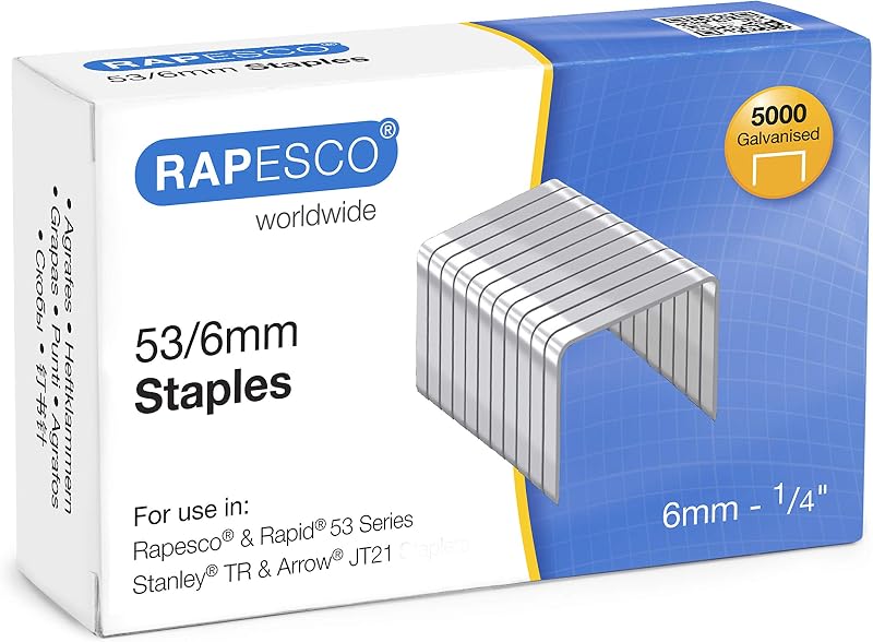 Rapesco 0749 53/6mm Galvanised Staples Pack of 5000 Type 53/6mm
