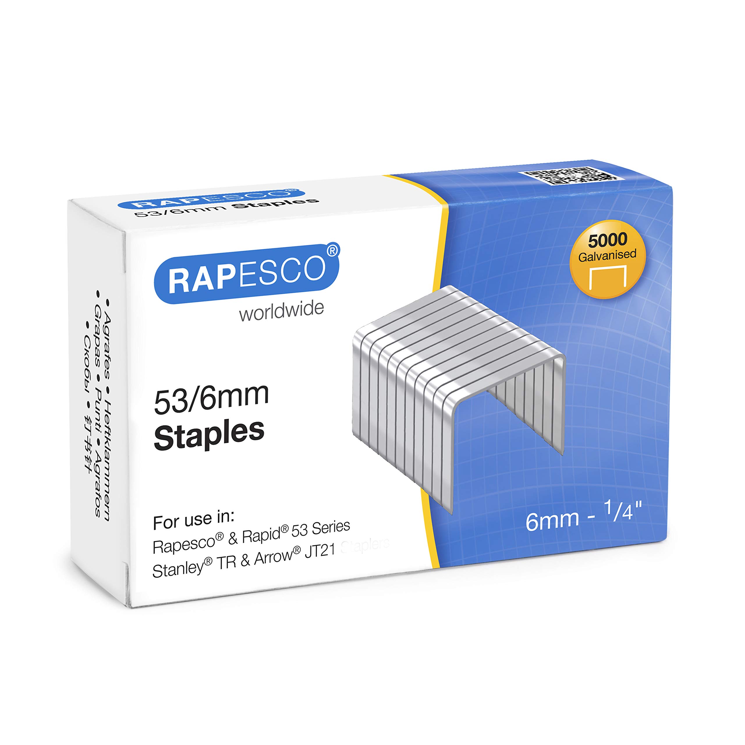 Rapesco 0749 Type 53/6 mm Galvanised Tacker Staples, Pack of 5000