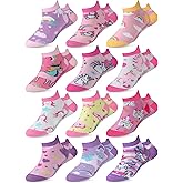 Jinei 12 Pairs Girls Unicorn Ankle Socks Novelty Cotton Low Cut Tab Socks Holiday Birthday Gift for 6-10 Years Girls