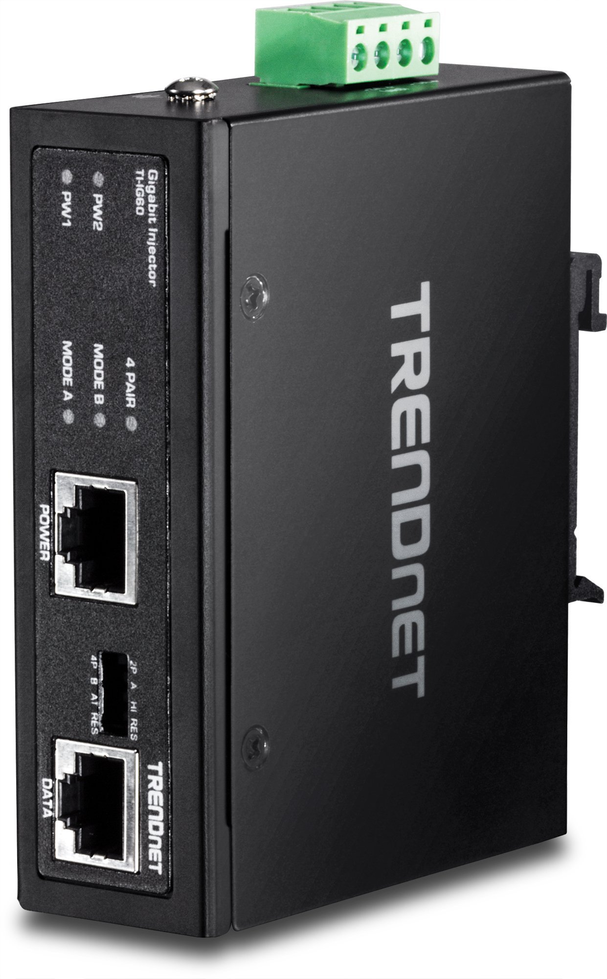 TrendNET 60 Watt Gigabit PoE+ Injector Hardened Industrial, TI-IG60 (Hardened Industrial), black