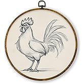 QZQE Vintage Rustic Chicken Round Wall Art Decor Framed, Gifts for Chicken Lovers Circle Canvas Prints, Farmhouse Rustic Retr