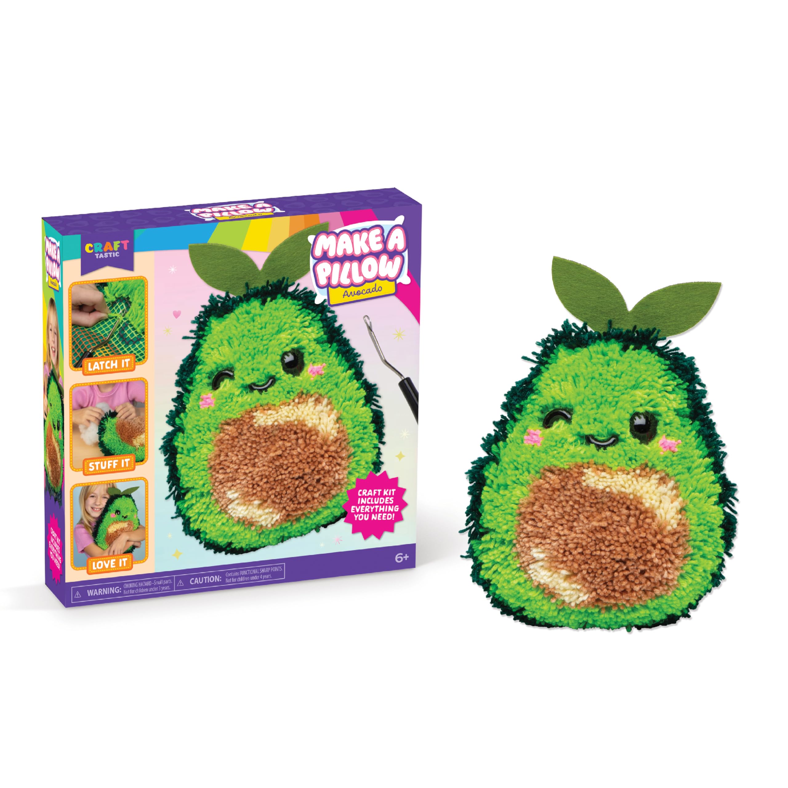 Photo 1 of **MISSING PIECES** LatchKits Avocado Pillow - Latch Hook Kits for Kids, Arts and Crafts, Yarn Art, Kids Crafts, Toys for Girls, Birthday Gift for Girls, Easy to Follow Pattern, Hook Included, Craft Kits, Ages 6+