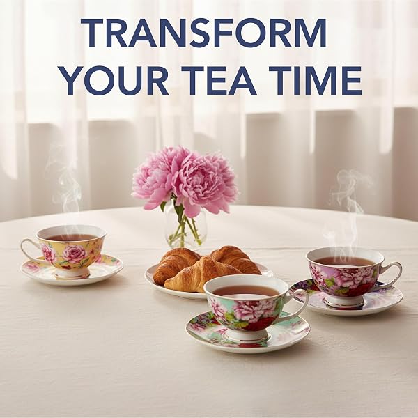 BTAT- FLORAL TEA CUPS AND SAUCERS, 8 OZ, SET OF 6
