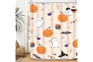 MESHELLY Halloween Shower Curtain 60Wx72H Kid Funny Cartoon Ghost Cute Autumn Pumpkin Curtain for Bathroom Bathtub Boys Girls Nursery Bath Curtain Cloth Fabric Bathroom Accessories Decor with 12 Hooks