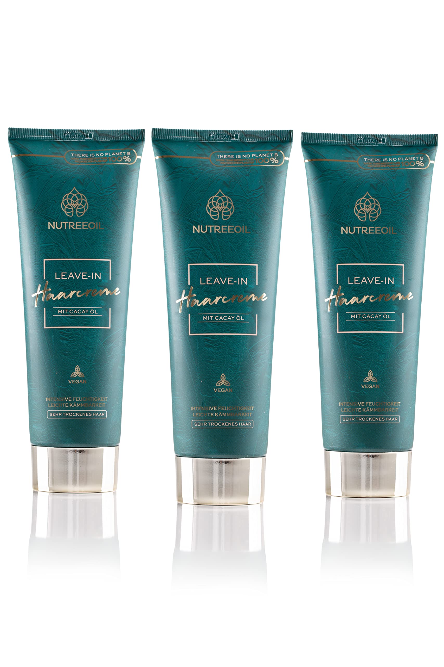 NUTREEOIL Set of 3 leave-in hair cream, 200 ml, for curls and straight hair, with Cacay oil, intensive moisture, easy to comb, anti-frizz, vitamin E, vegan