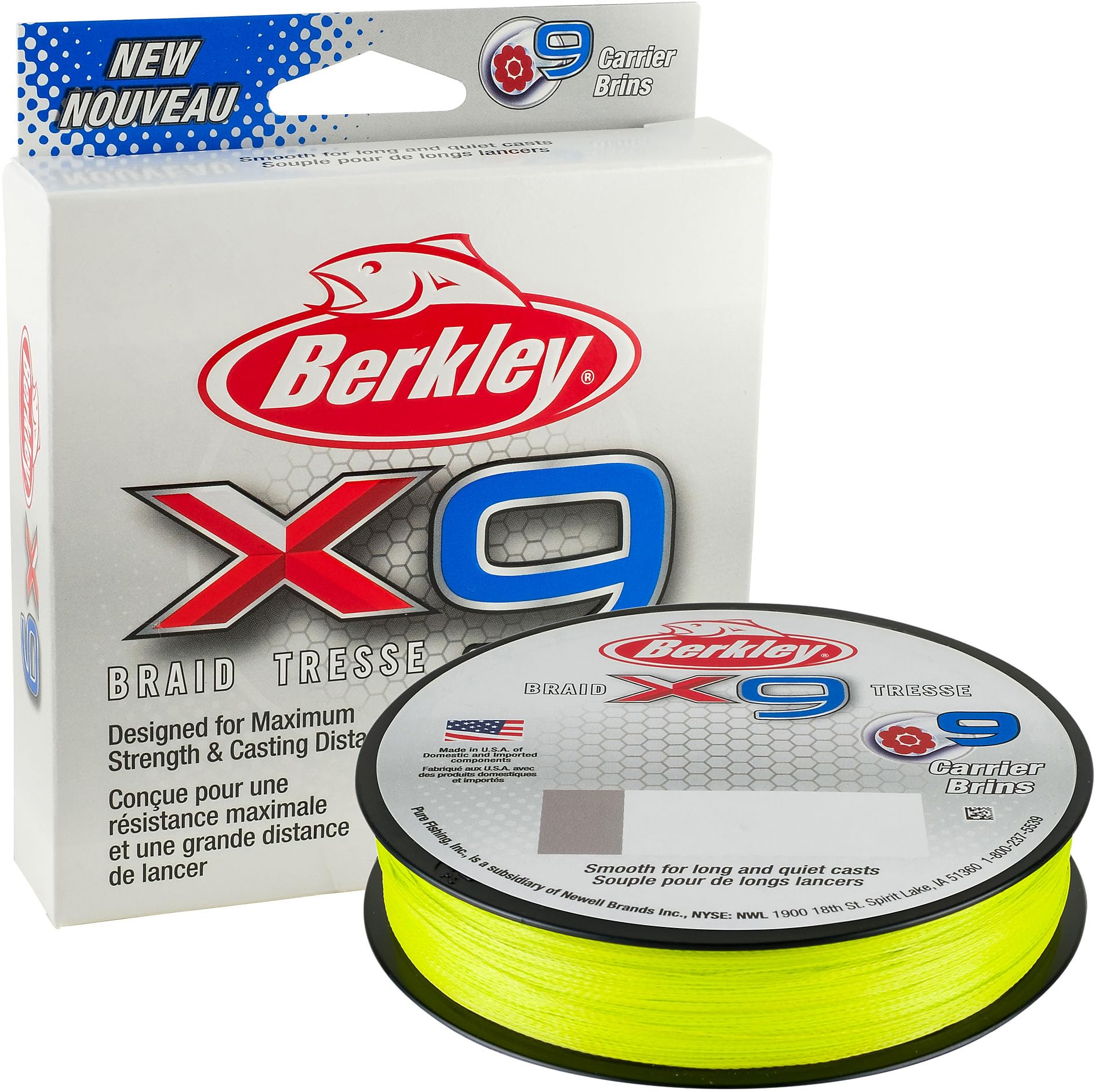 Berkley X9 Braided Fishing Line - 9 Strand Braid Line for Saltwater and Freshwater Fishing, Unisex,, Flame Green, 9.0kg| 328yd | 150m