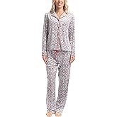 MUK LUKS Women's 2 Piece Pajama Set - Silky Veluor Button Down Top and Pajama Pants, Lovely Gems, Pijamas de Mujer