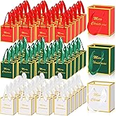 ForraFun 60 Pcs Mini Christmas Metallic Paper Gift Bags Bulk 4×2.75×4.5 Inch Tiny Small Merry Christmas Retail Shopping Goodie Merchandise Paper Bags with Handle for Xmas Holiday Party Gifts Business