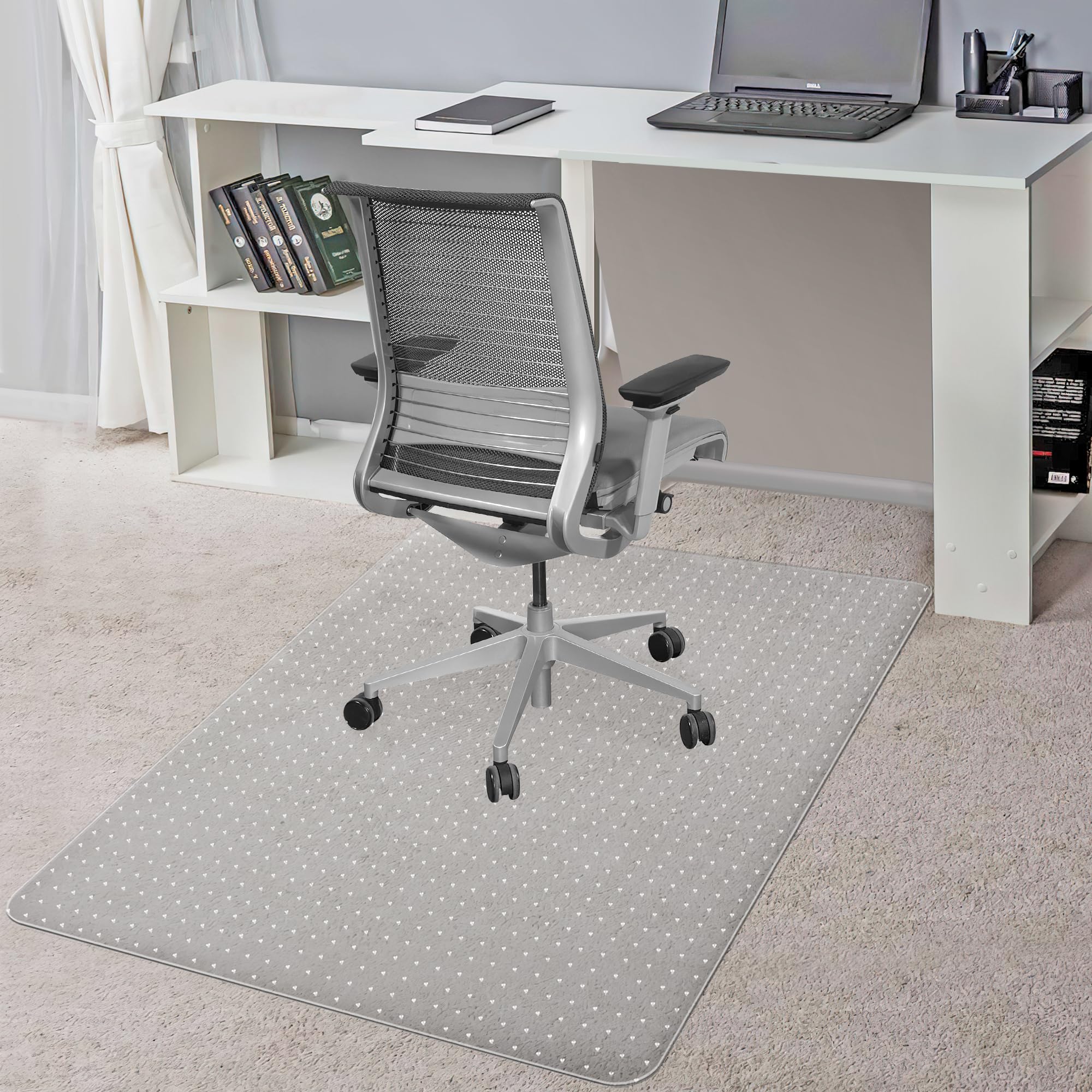 Photo 1 of (USED/FAIR) BesWin Chair Mat for Carpets, 30" X 48" Transparent Office Chair Mat for Low Pile Carpeted Floors, Computer Desk Chair Mat for Office Chair on Carpet for Work, Home, Gaming, Easy Glide (Rectangle)