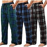 Wenouy 3 Pack Mens Pajama Pants Microfleece Plaid Pajama Bottoms Sleepwear PJ Sleep & Lounge Pants with Pockets & Drawstring