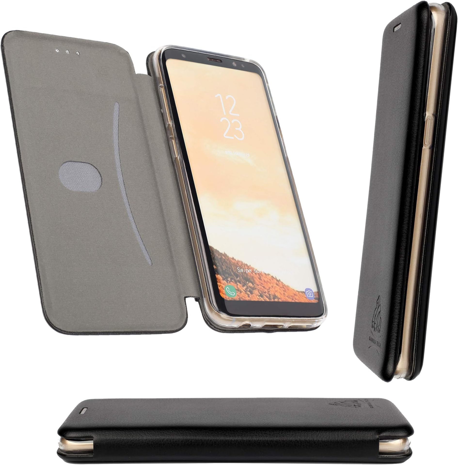 Gorilla Tech Galaxy A30S A50S A50 Flip Case 3D Curve Premium Designer Slim [RFID Blocking] [Shock Proof] [Card Slots] [Kickstand] Premium Genuine Wallet Flip Bumper - Black Colour