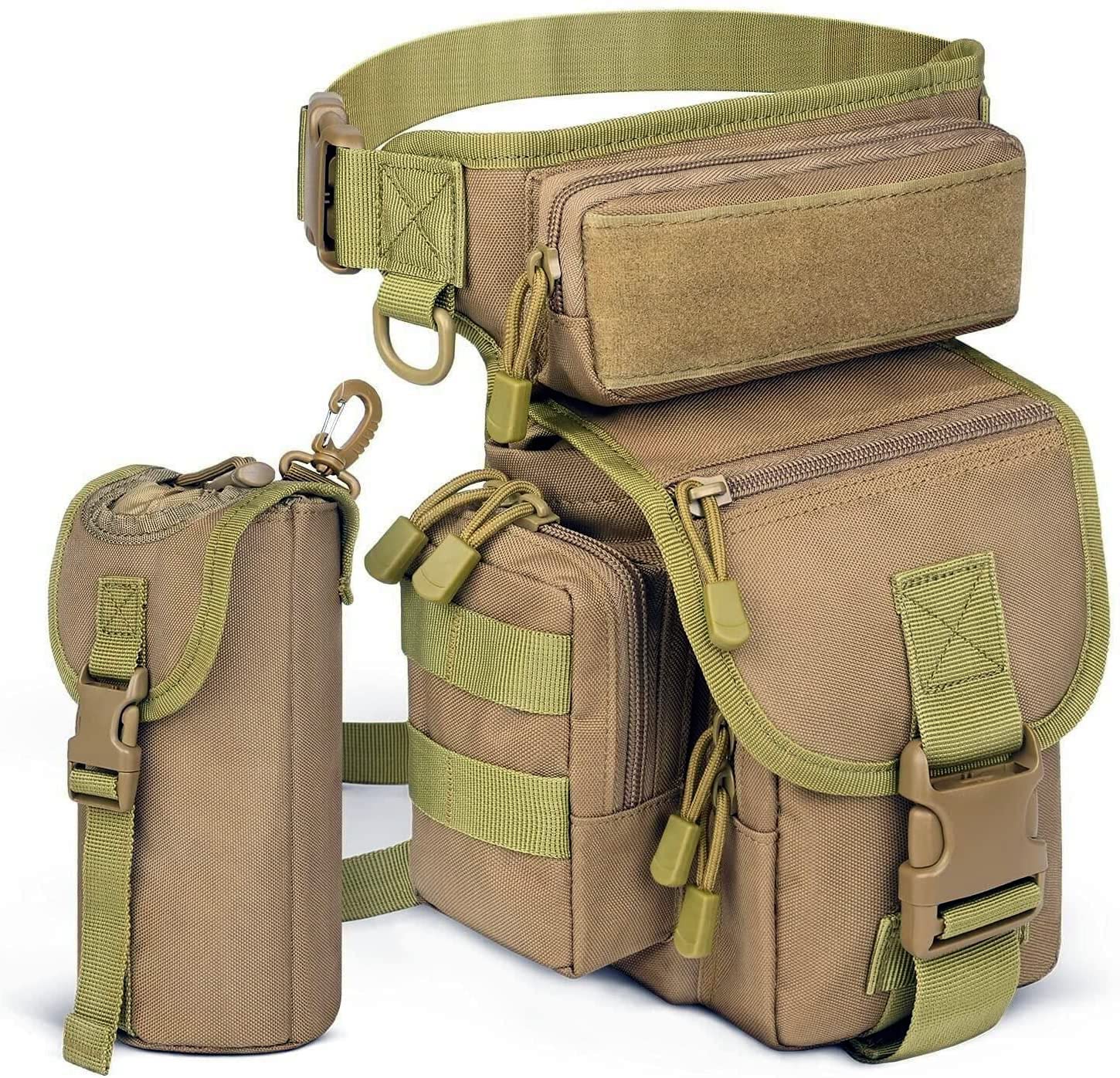 Flintronic Tactical Drop Leg Waist Bag, Multi-Purpose Waterproof Outdoor Military Hip Thigh Tool Bag Fanny Pack with Water Bottle Pouch, for Hiking Travel Motorcycling Camping Fishing