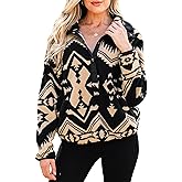 SELINK Womens Western Aztec Sweatshirt Half Placket Plush Casual Ethnic Tribal Fleece Long Sleeve Pullover Tops