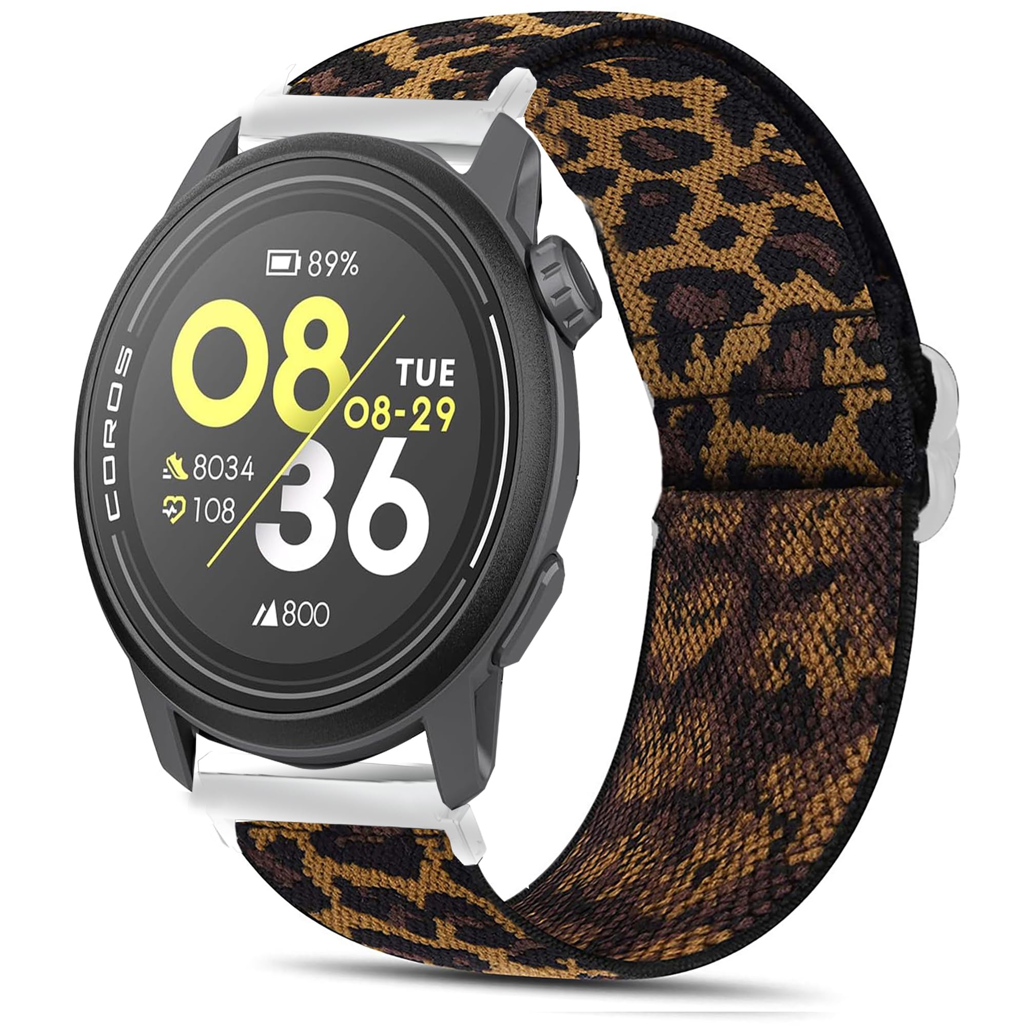 Blueshaweu Compatible for COROS PACE smartwatch 20mm, 22mm Stretch Elastics Nylon Adjustable Replacement Strap Accessories for Men & Women (22mm size band, Leopard)