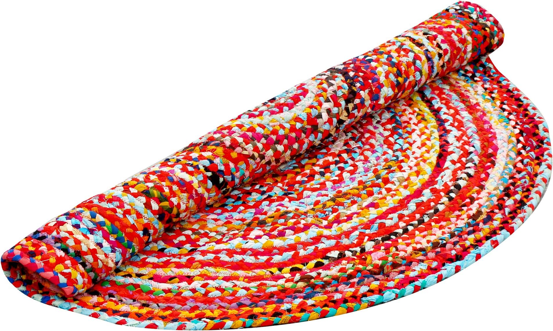 Aakriti Gallery Fair Trade Colorful Round Handmade 100% Cotton Rug Chindi Rug Multi Colored Indian Mat Recycled Rug Boho Decorative Rug (90 cms)