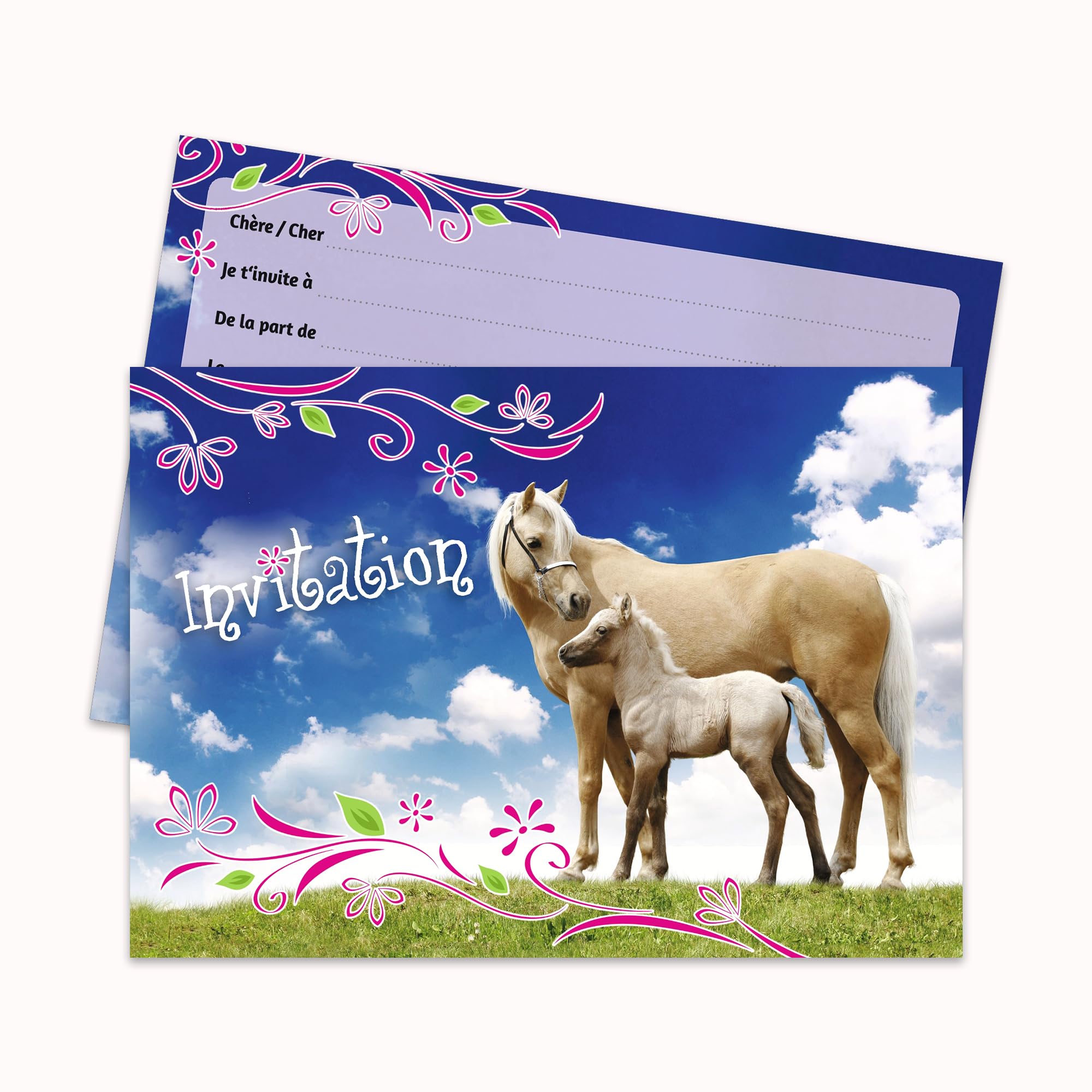 Edition Colibri 10780 FR 10 Invitations in French Horse Design - Pack of 10 Soft and Illustrated Invitations with Horses for a Girl's Birthday