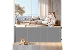 Miumoon Upgrade 120 inch Retractable Baby Gates Extra Wide with Reinforcement Strip Design to Prevent Crawling Through,10 Foot Retractable Dog Gate, Baby Gate Retractable for Doorways/Hallways(Grey)