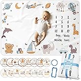 OSTANDRAFFE Monthly Milestone Blanket for Baby Boy, Premium Soft Fleece Blanket, First 12 Months Growth Chart, Large Size 60" x 40", 16 Milestone Stickers, for Boys