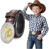 Kids Western Belt for Boys Girls Embossed Cowboy Cowgirl Genuine Leather Kid Western Buckle Belts for Jeans Gifts