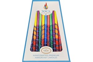 The Dreidel Company Dripless Hanukkah Candles, Multicolored Striped Deluxe Tapered Decorations, Triangle Chanukkah Menorah Ca