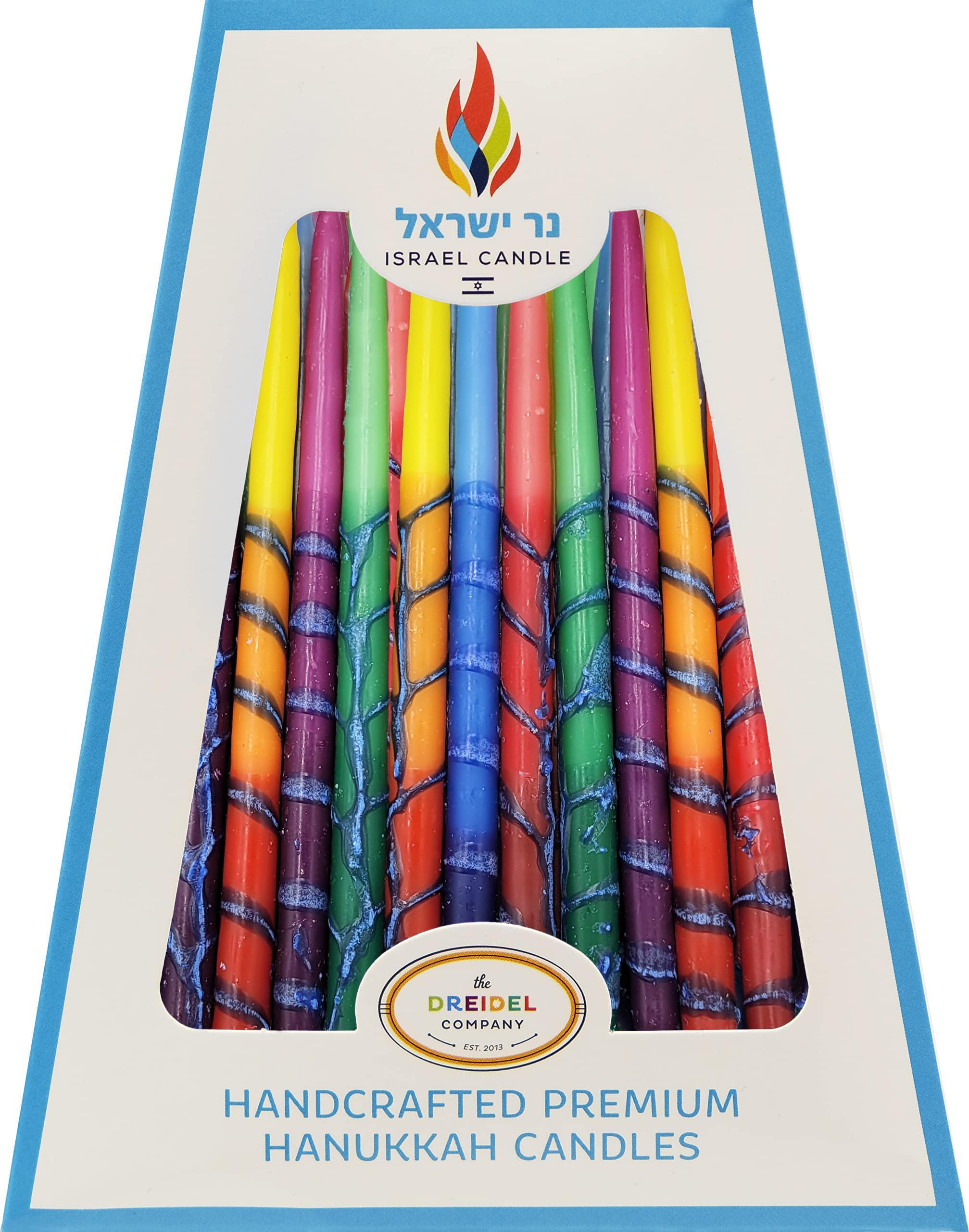Photo 1 of ** SIMILAR**The Dreidel Company Dripless Hanukkah Candles, Multicolored Ombre Striped Deluxe Tapered Decorations, 1 Hour Burn Time, Chanukkah 45 Menorah Candles Box for All 8 Nights of Chanukah
