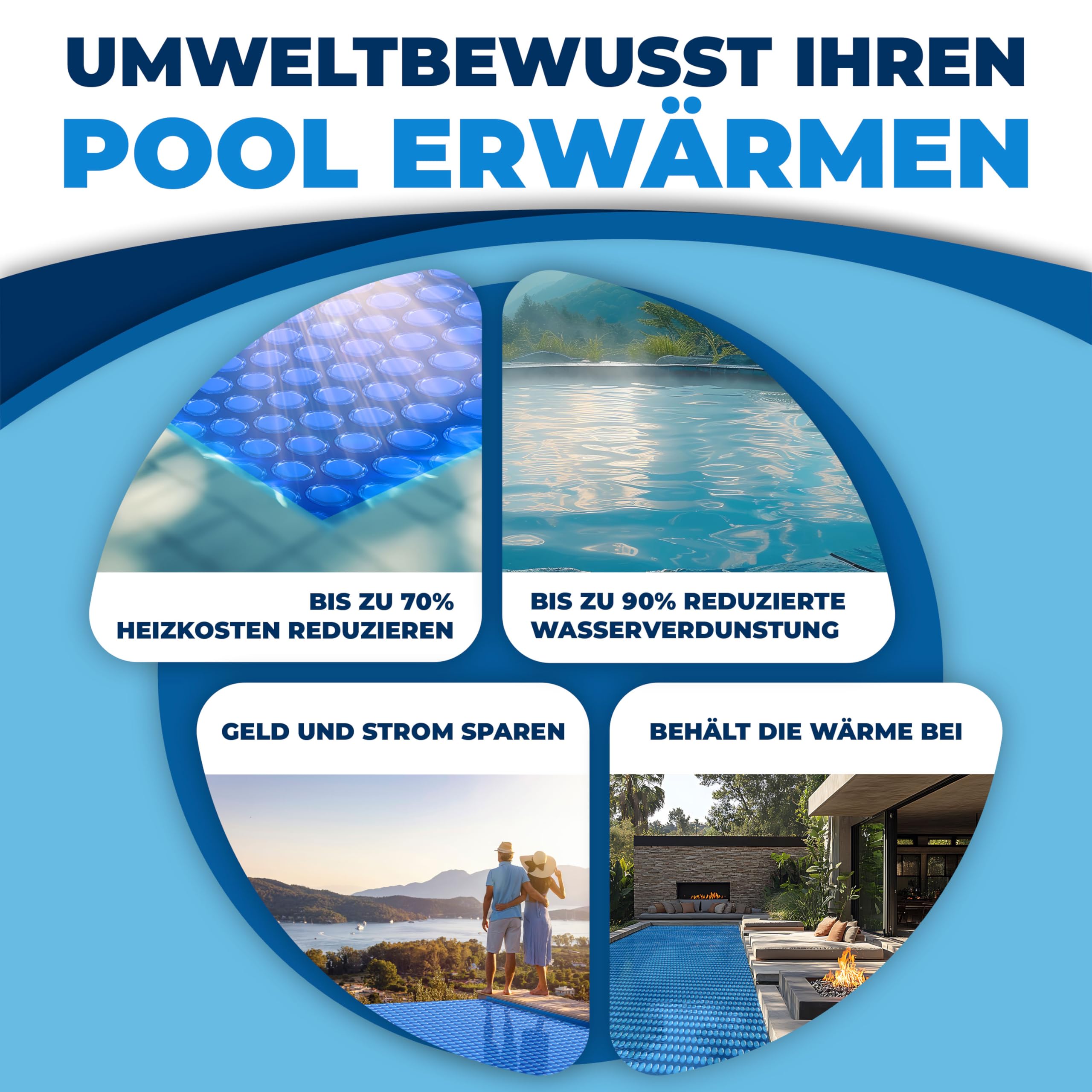 KESSER® Pool Solarabdeckplane Rund Ø 366 cm, Solarfolie 120 µm, Solarabdeckung Solarplane zuschneidbar, Poolheizung Wassererwärmung Wärmeplane, Poolsolarplane mit 1x Schere, 1x Lochzange & 12x Ösen 6