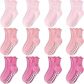 Aroveea Baby Toddler Girls Socks Grip Ruffle Non Slip Girls Cotton 12 Pack Socks for Kids Cute Ankle 6M-7Years