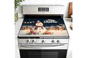 AOHMPT Christmas Multi-Design Stove Top Cover for Glass/Electric Stoves - 3-in-1 Heat-Resistant Protector Mat,Non-Slip Drying Rack 28"x20"