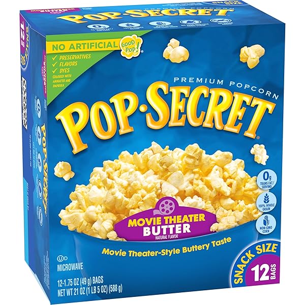 POP SECRET MICROWAVE POPCORN, MOVIE THEATER BUTTER FLAVOR, 1.75 OZ SNACK BAGS, (PACK OF 12)