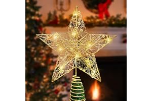 Christmas Tree Topper Star with Gold Beads Battery Opearted, 10 Lights Star Tree Topper Battery Powered with 30 CM Wire, Deco