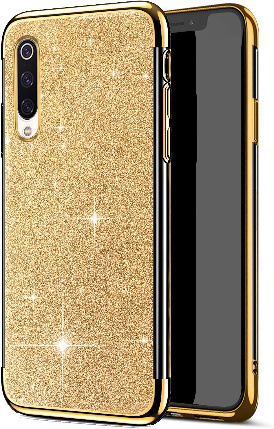 Felfy Compatible with Mi A3 Bling Glitter Case,Compatible with Mi CC9e Case Gold Plating Shiny Sparkle Soft TPU Silicone Rubber Transparent Clear Shockproof Slim Cover Case