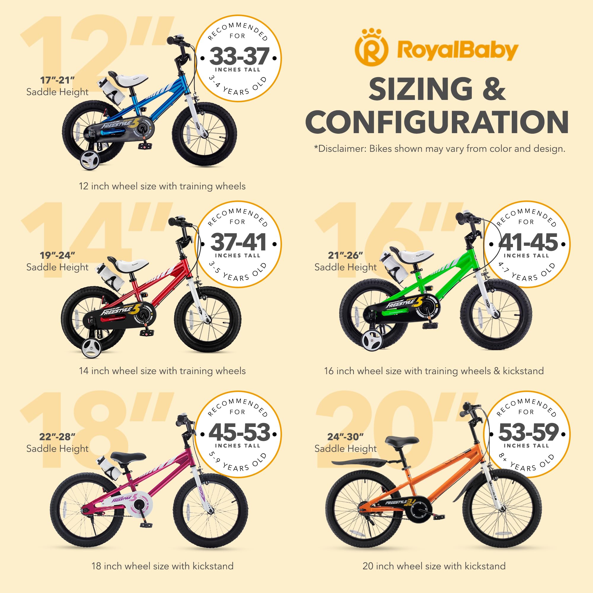 RoyalBaby Kids Bike EZ Balance to Pedal Dual Handbrake Toddlers Boys Girls Bicycle 12-20 Inch for Age 3-10 Years
