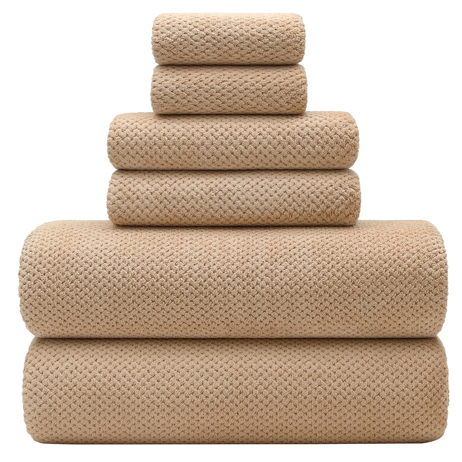 Photo 1 of YTYC 29x59 Inch Bath Towels Set of 6 Large, Super Soft Absorbent Lint Free Microfiber Shower Towels for Bathroom 80% Polyester (Beige,6 Piece)