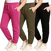 Real Essentials 3 Pack: Girls' Sweatpants - Active Fleece Jogger Pants (Size: 7-16)