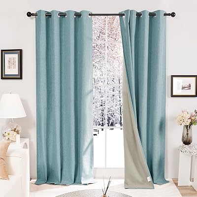 Deconovo Linen Effect 100% Blackout Eyelet Curtains W52 x L63 Stone Blue