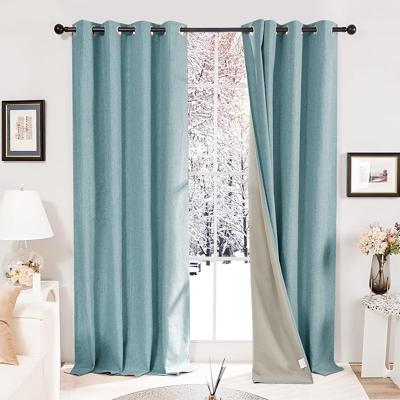 Deconovo Linen Effect 100% Blackout Curtains Stone Blue W52 x L72 2 Panels