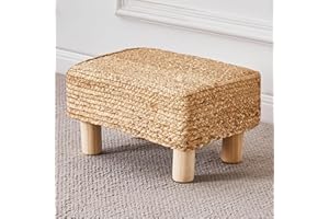Cpintltr Foot Stool Ottoman Rectangular Footrest Pouf Ottomans Natural Seagrass Footstool with Wooden Legs Hand Weave Step Stool for Living Room Bedroom Entryway Natural