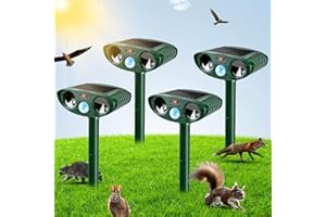 GEBATULE Pack of 4 Solar Ultrasonic Animal Repellent Outdoor Deer Repellent Repel Cat, Squirrel, Deer, Raccoon, Skunk, Rabbit, Rat, Dog, Waterproof with Motion Detector