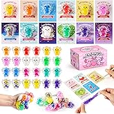 24 Pcs Valentines Day Gifts for Kids,Valentines Day Cards with Axolotl Stress Balls,Axolotl Relief Fidget Squishy Balls Toys Bulk,Valentine School Classroom Exchange Cards Party Favors